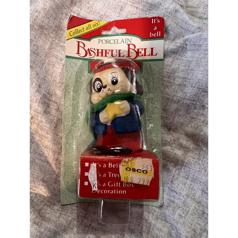 Tattle Tails Handcrafted Bells Porcelain Ornaments Giftco Vintage 3" Puppy